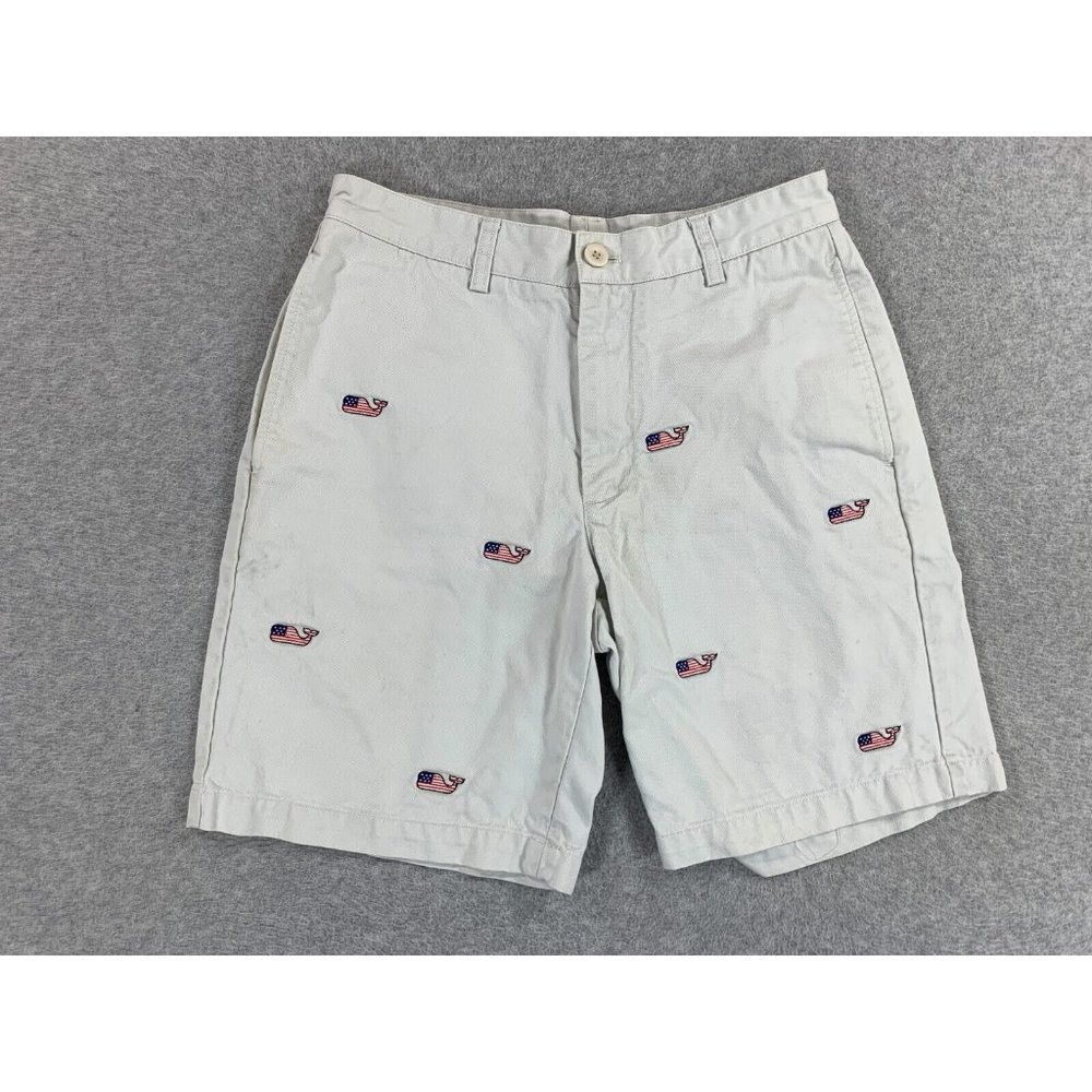 Vineyard Vines USA FLAG‎ WHALE Cotton Breaker Shorts (Men's 30) Tan